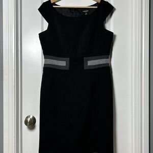Chetta B Sunhee Black Charcoal Colorblock Fitted Sheath Dress Office Siren Style